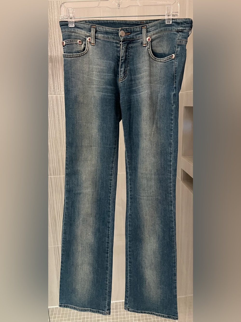 Iceberg ICE B Medium Wash Rhinestone Rivet Straight Bootcut Jeans Size 27